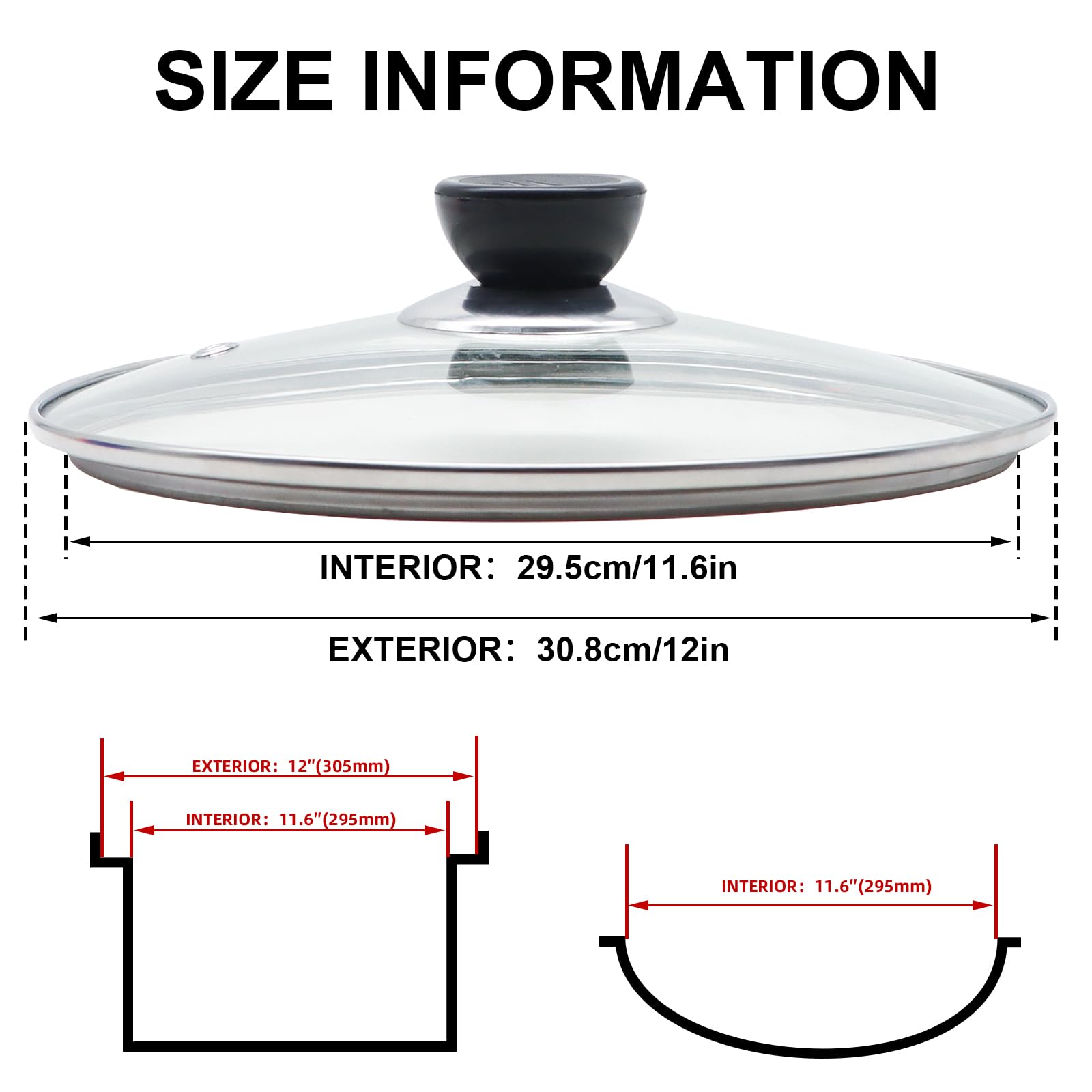 Wulitaotao 12-inch pan lid universal fit across pots, pans, and skillets.