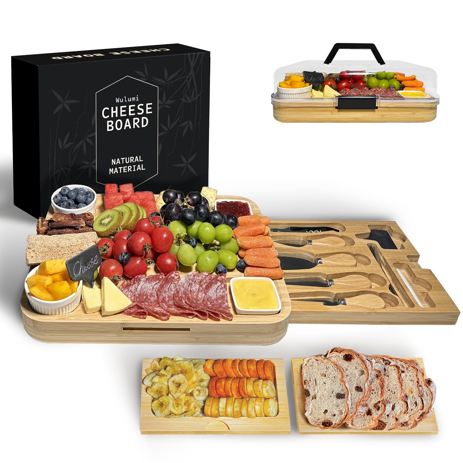 Wulumi charcuterie board with lid and handle for stylish hosting.