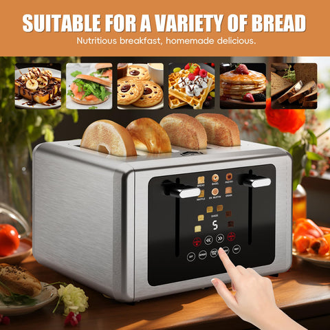 WUNLY 4-Slice Toaster 6 shade settings cover light to dark browning.