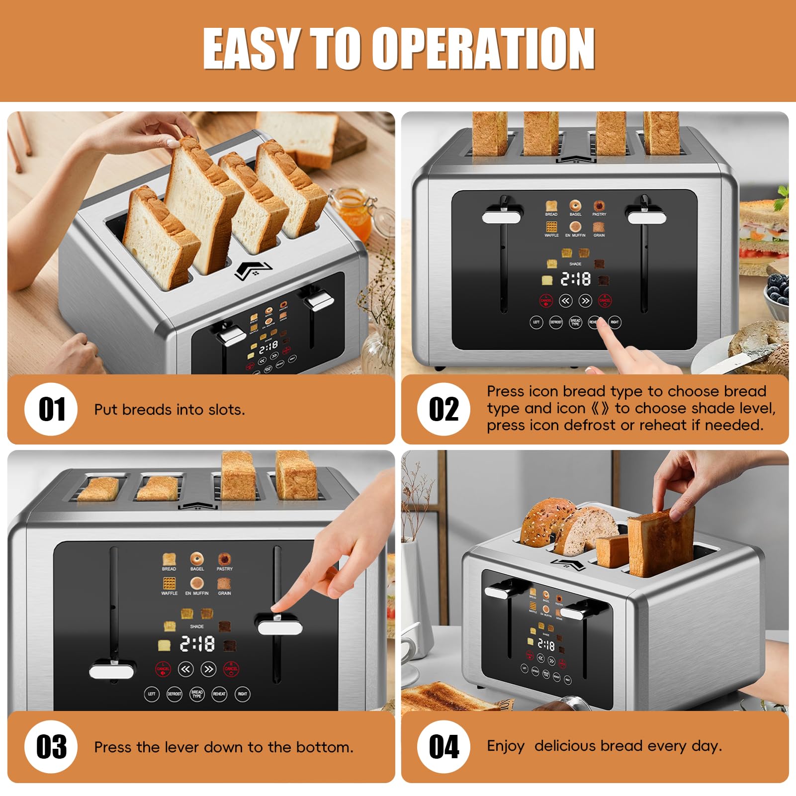 WUNLY 4-Slice Toaster crumb tray for quick, tidy cleaning.