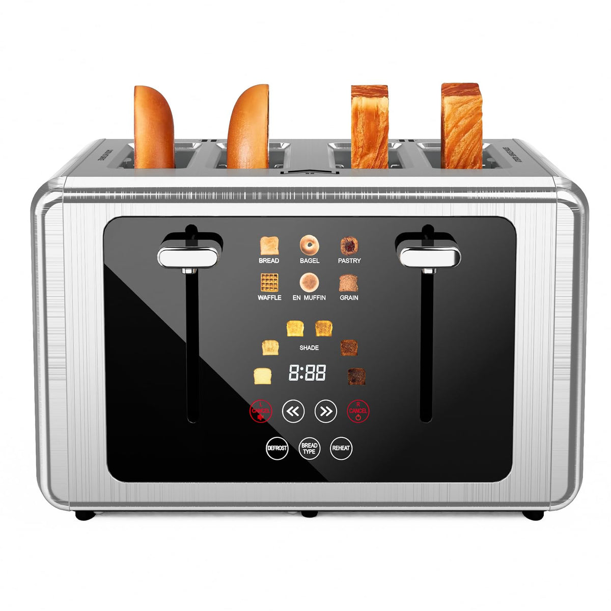 WUNLY 4-Slice Toaster touchscreen control panel for precise browning.