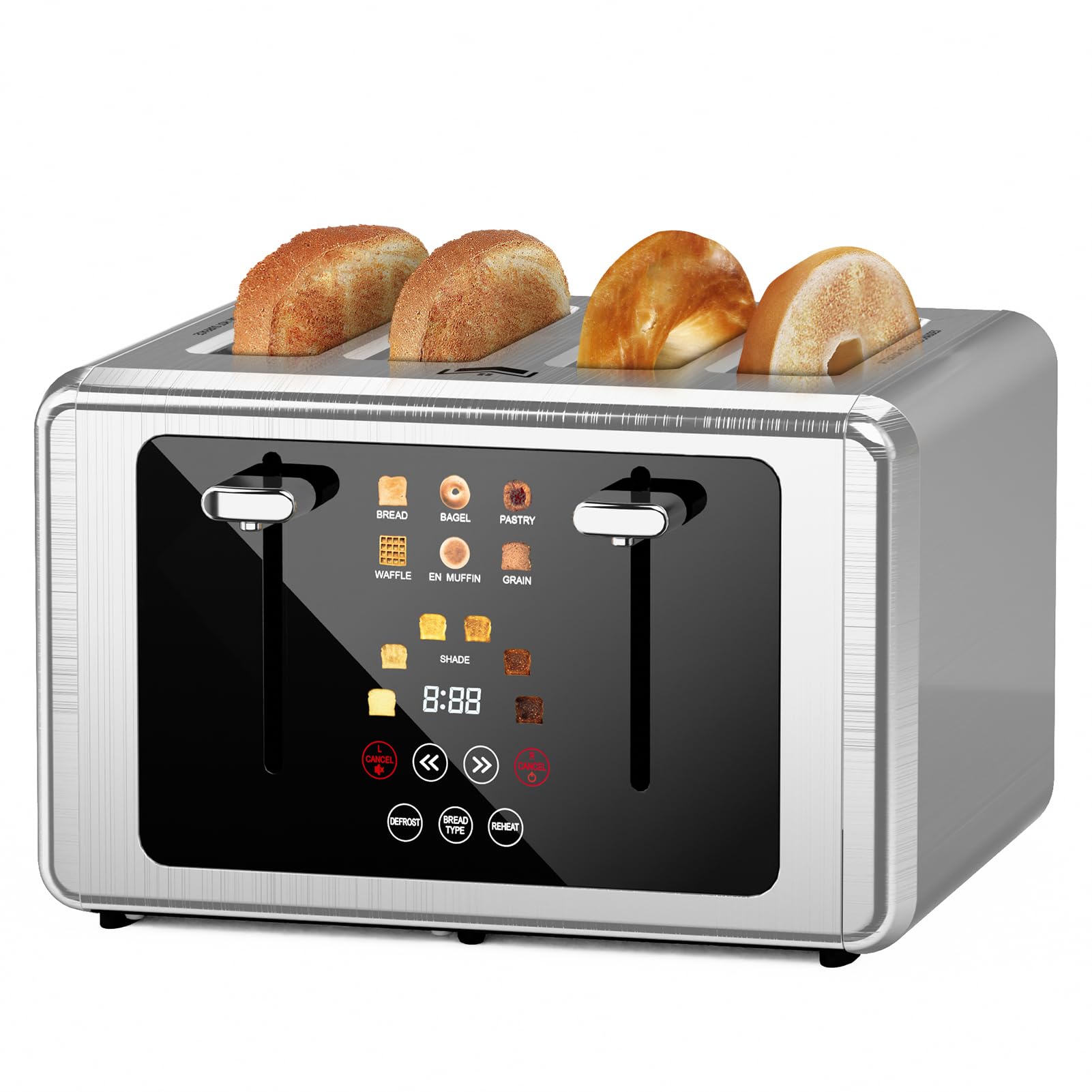 WUNLY 4 Slice Toaster touchscreen panel offers precise browning and visible countdown control.