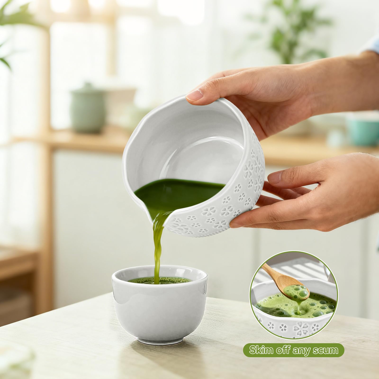 Wurmenin bamboo scoop provides precise measurement for matcha.