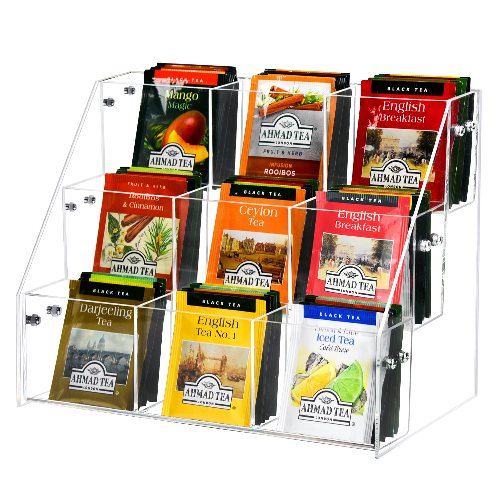 Wuudy 3-tier tea bag organizer on countertop for easy access and display
