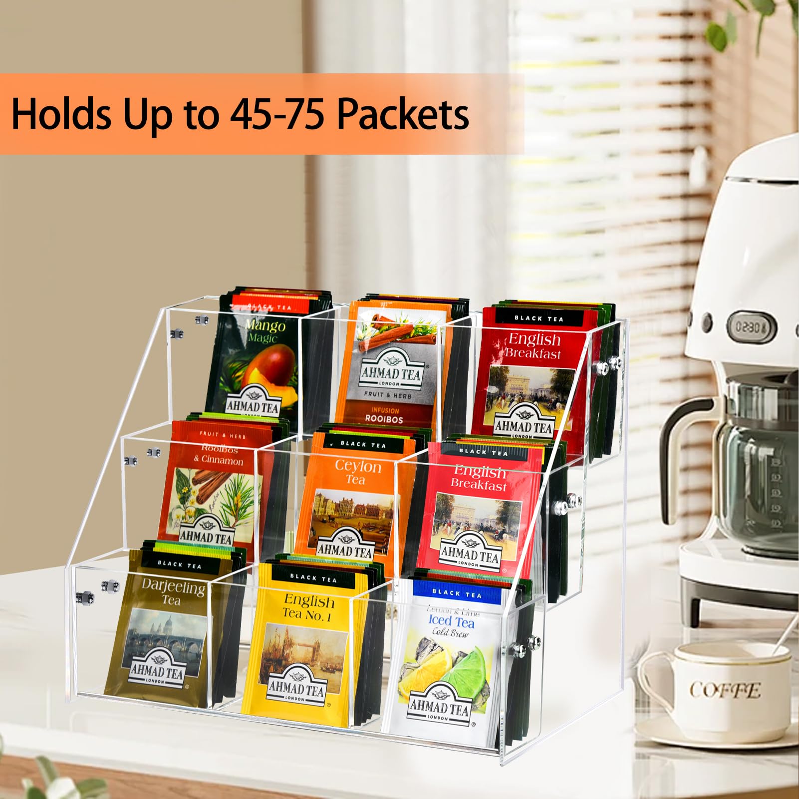 Wuudy tea bag organizer with removable layers offering flexible arrangement options