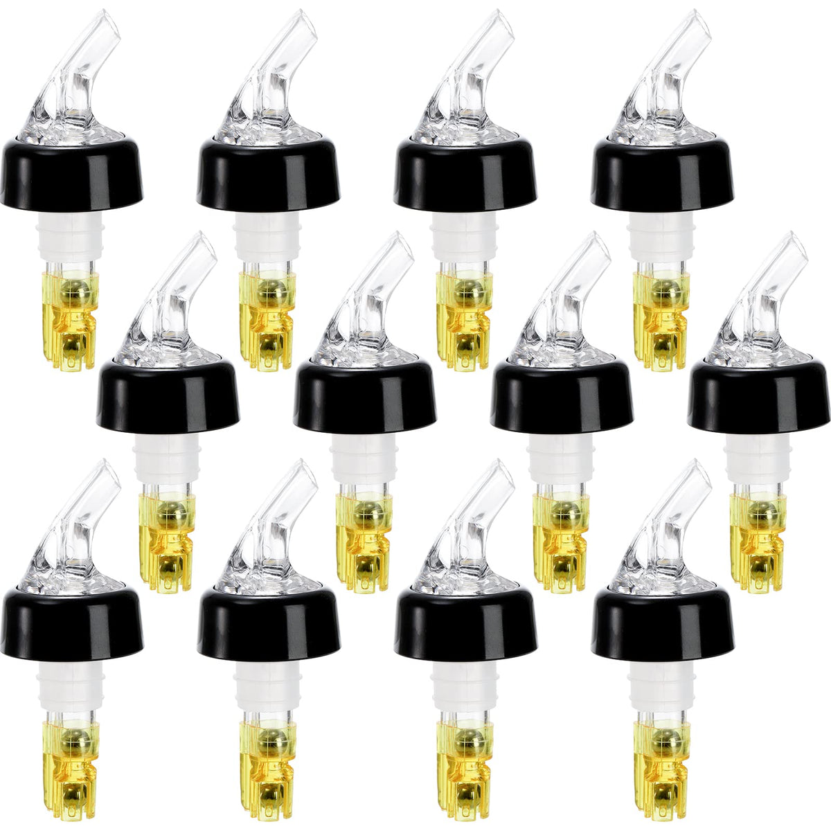 WUWEOT 12-pack measured pourers prepared for a home bar setup.