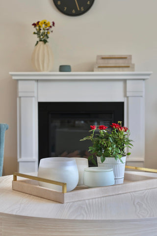 WV Ivory Shagreen Tray on a coffee table, organized and stylish