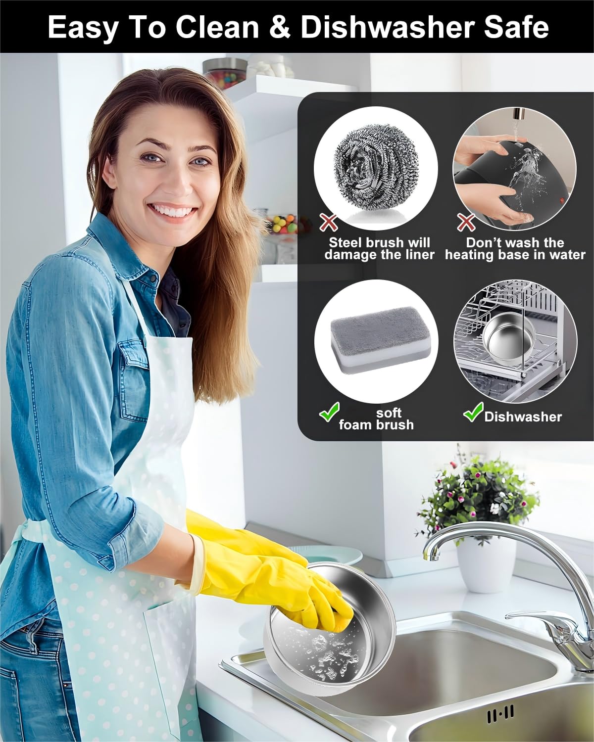 WVJ inner container is dishwasher safe for quick post-meal cleanup.