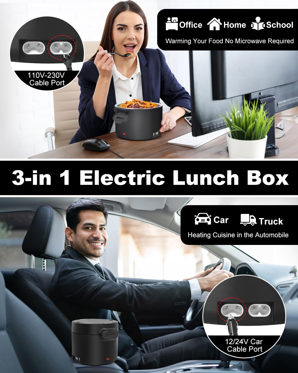 WVJ electric lunch box with leak-proof lid keeps meals secure during commuting.