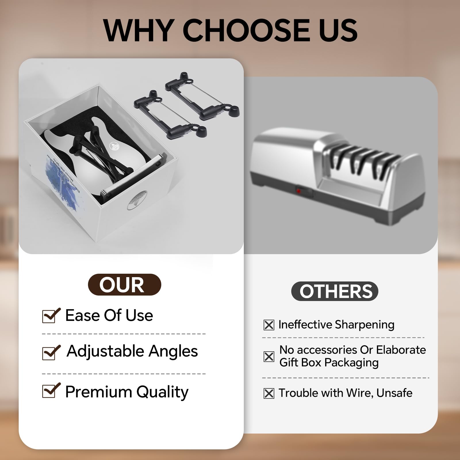 WWN tungsten carbide arms provide durable sharpening precision for various blades