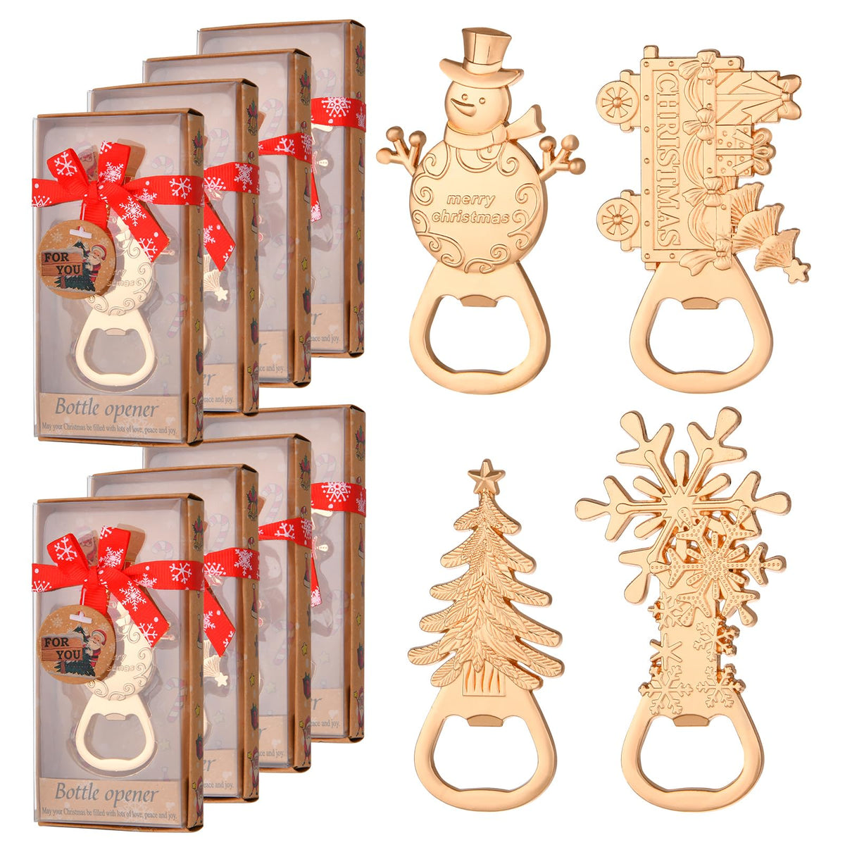 wxfdac 24pcs Christmas tree bottle opener with gift box, perfect for holiday gifting.