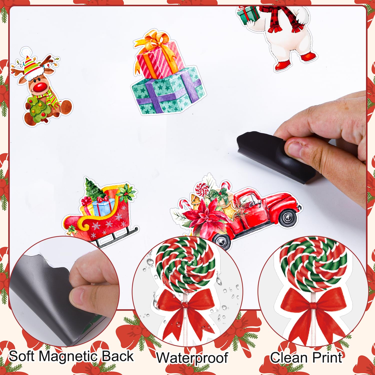 Wxiben Christmas fridge magnets reindeer scene evoke cozy holiday vibes on metal surfaces.