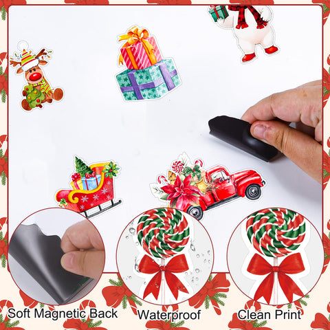 Wxiben Christmas fridge magnets reindeer scene evoke cozy holiday vibes on metal surfaces.