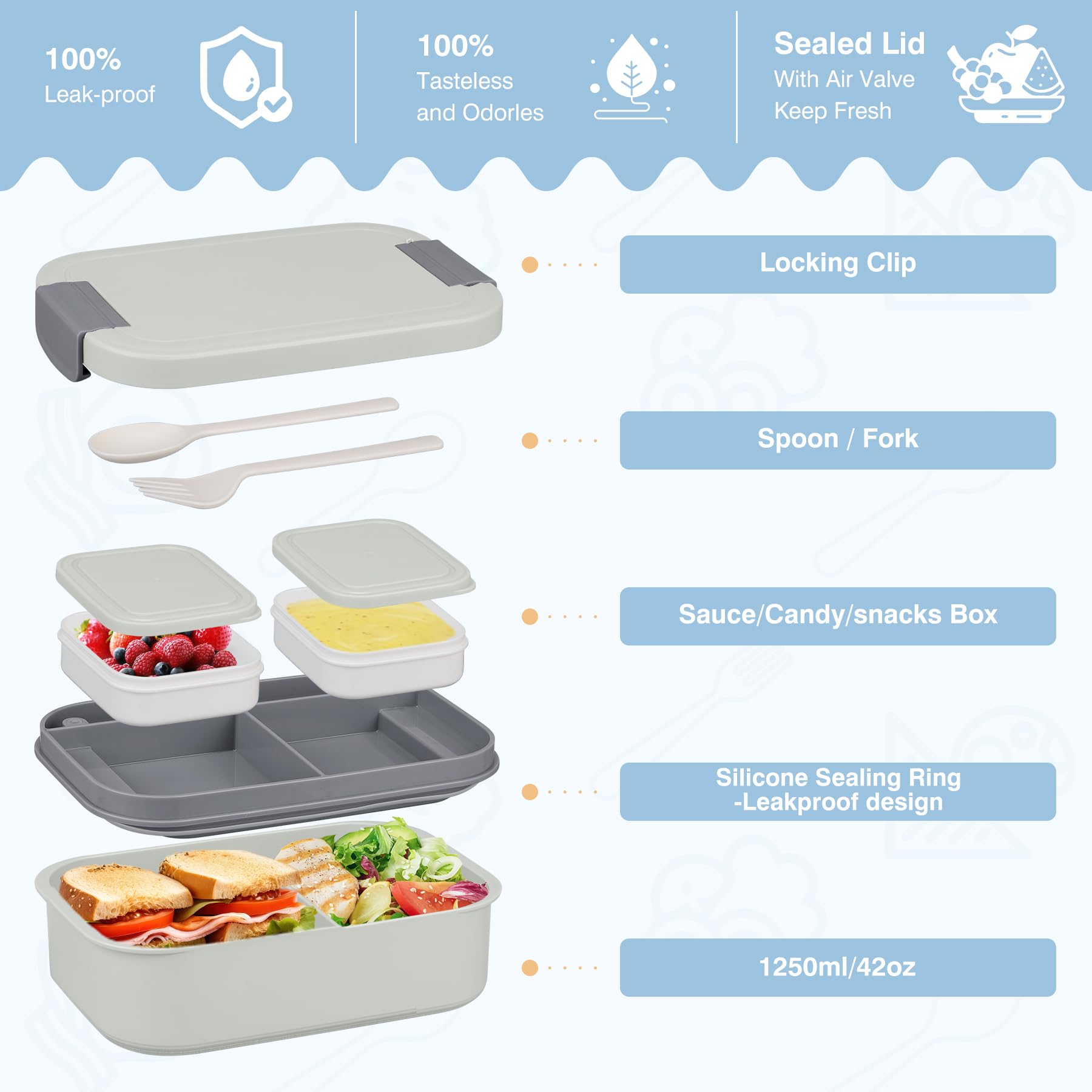 WyfKyd Bento sauce boxes securely sealed to prevent odor transfer