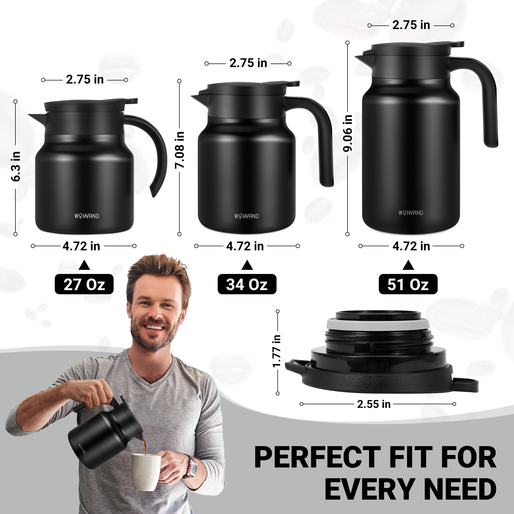 Wyhvand 27oz carafe double-wall insulation preserves temperature for hours.