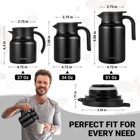 Wyhvand 27oz carafe double-wall insulation preserves temperature for hours.