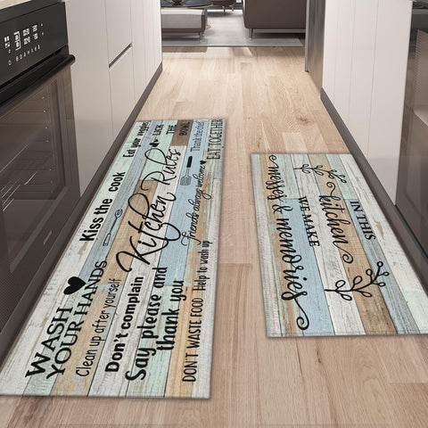 Wyoansfhd kitchen rug with non-slip backing on wood floor, staying in place.