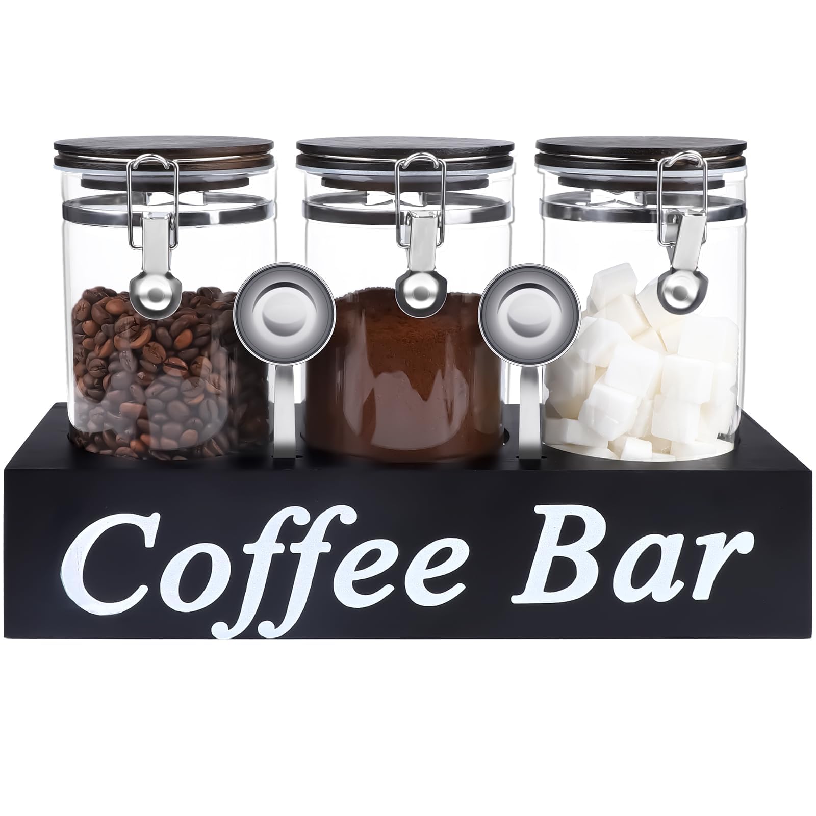 WYTAOHZL glass coffee containers on a shelf show 54 oz capacity for coffee beans.