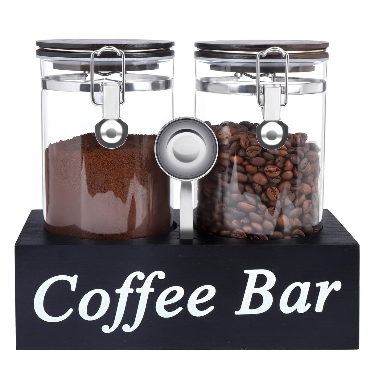 WYTAOHZL glass coffee containers with shelf keep beans fresh and organized.