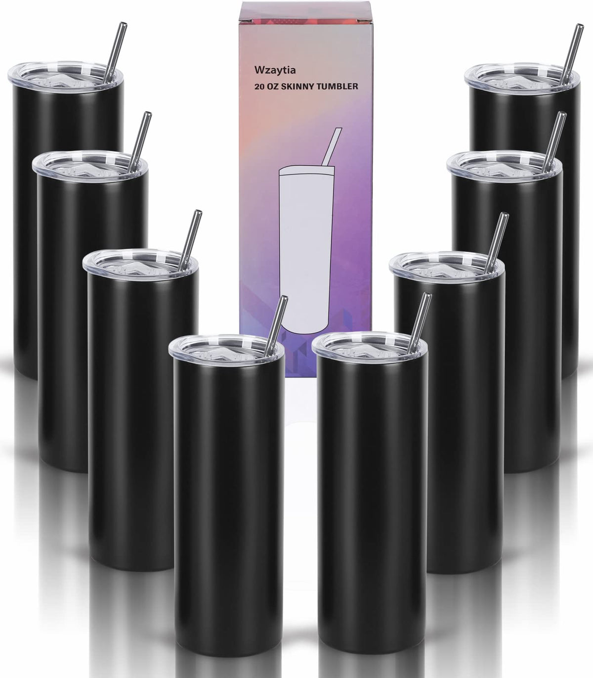 Wzaytia 20oz straight skinny tumbler eight-pack, ideal for customization and gifting.