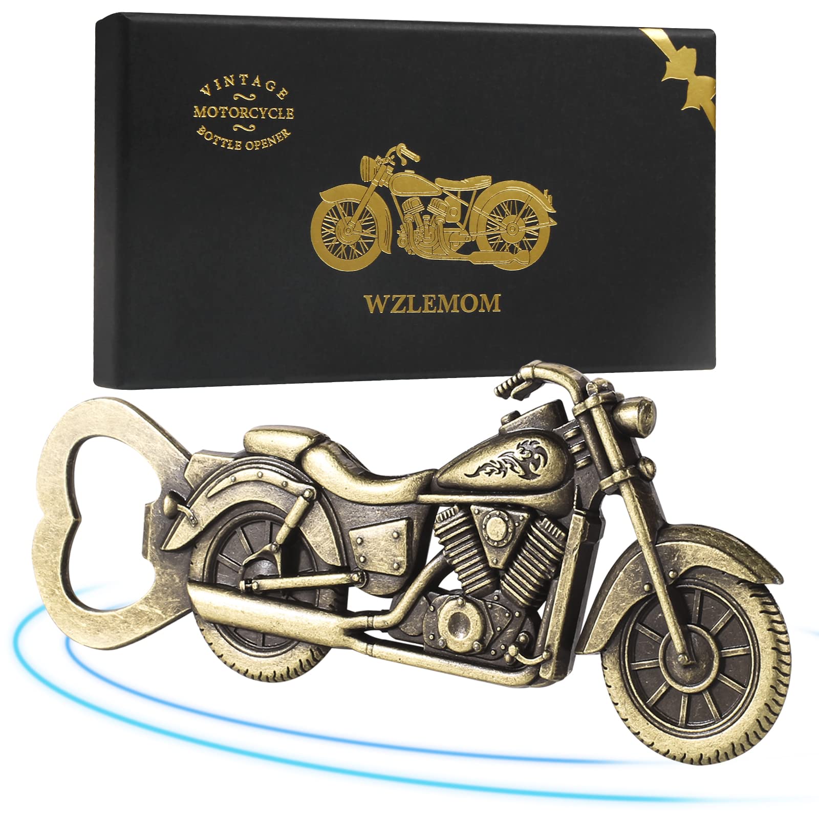 WZLEMOM motorcycle bottle opener closeup showing zinc alloy durability and vintage design