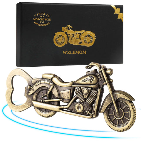 WZLEMOM motorcycle bottle opener closeup showing zinc alloy durability and vintage design