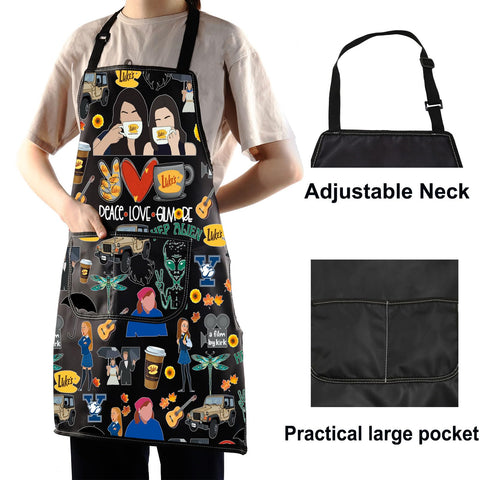 Vivid patterns on WZMPA Luke's Diner apron add playful kitchen style
