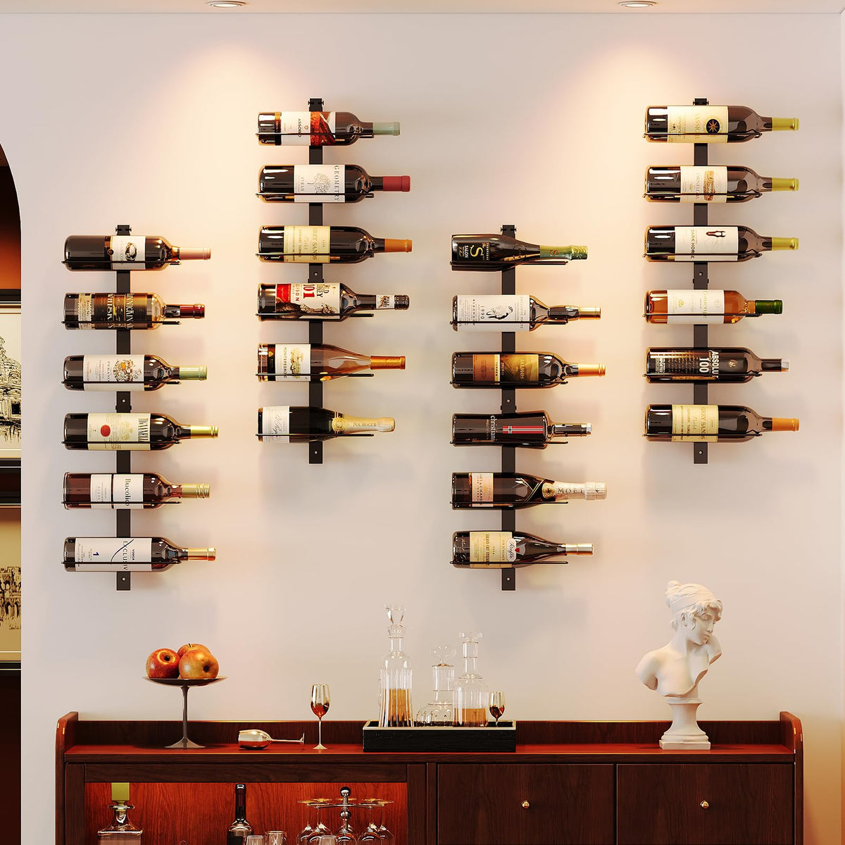 X-cosrack 12-bottle wall-mount displaying bottles neatly for organized entertaining