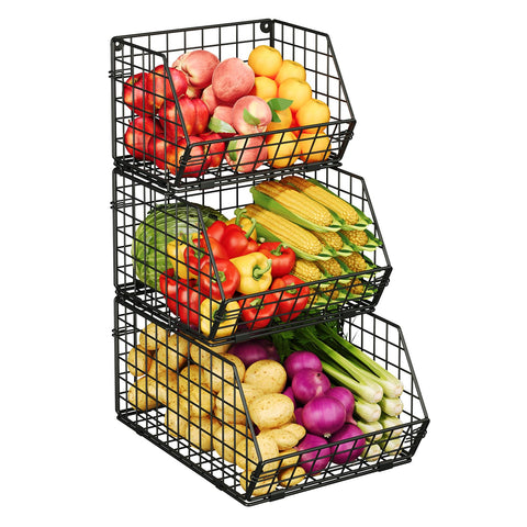 X-cosrack 3-tier basket on kitchen counter keeps items neatly organized for easy access