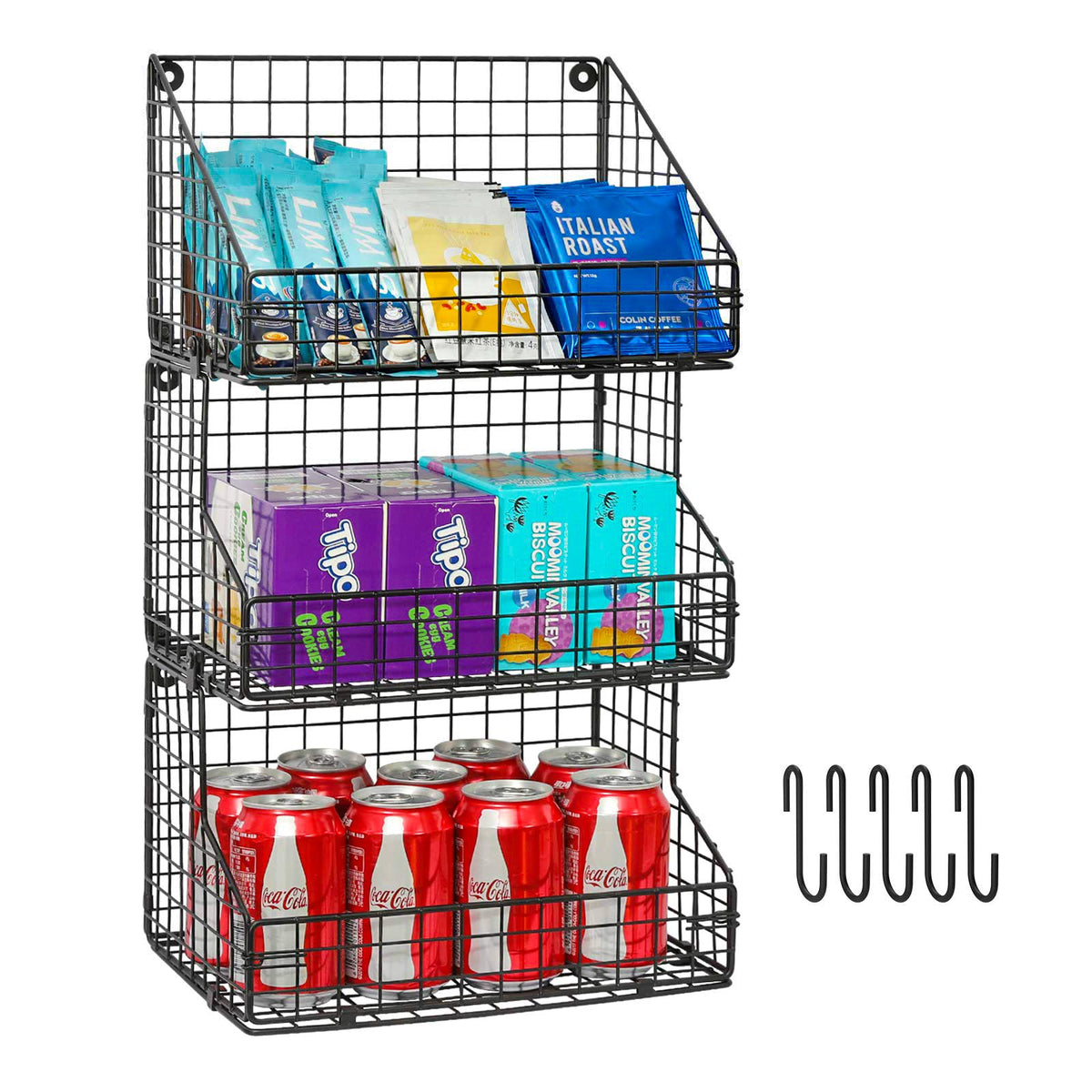 X-cosrack 3-tier snack organizer on countertop for easy access and clutter-free storage.