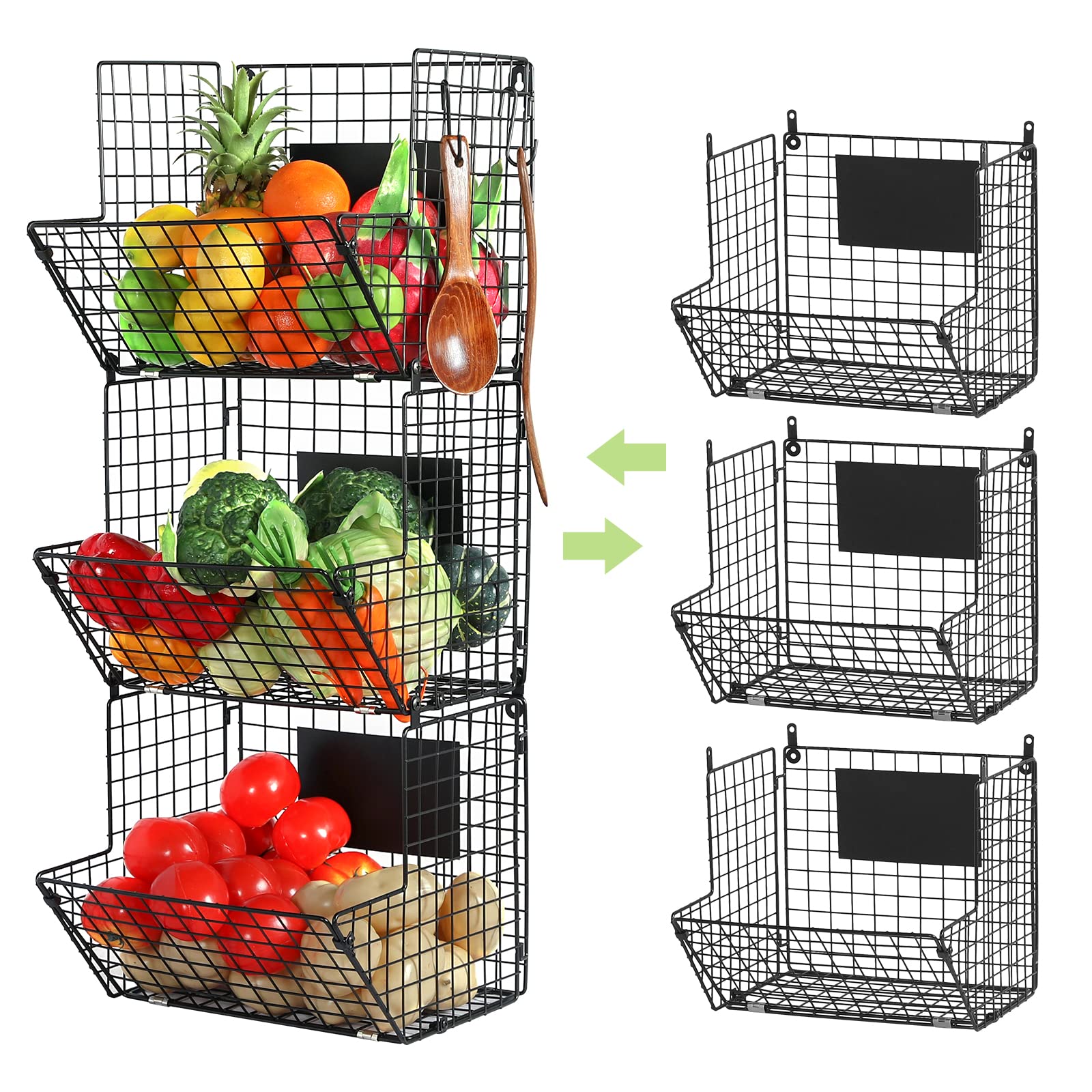 X-cosrack 3-tier wall basket demonstrating spacious kitchen storage and accessibility