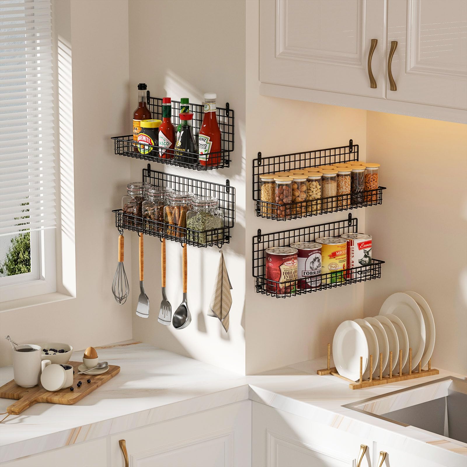X-cosrack 4-tier spice storage stackable design saves pantry space for easy access.