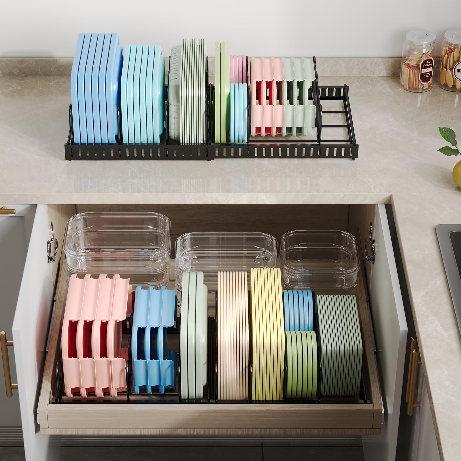 X-cosrack 8-dividers lid storage adapts to different lid sizes
