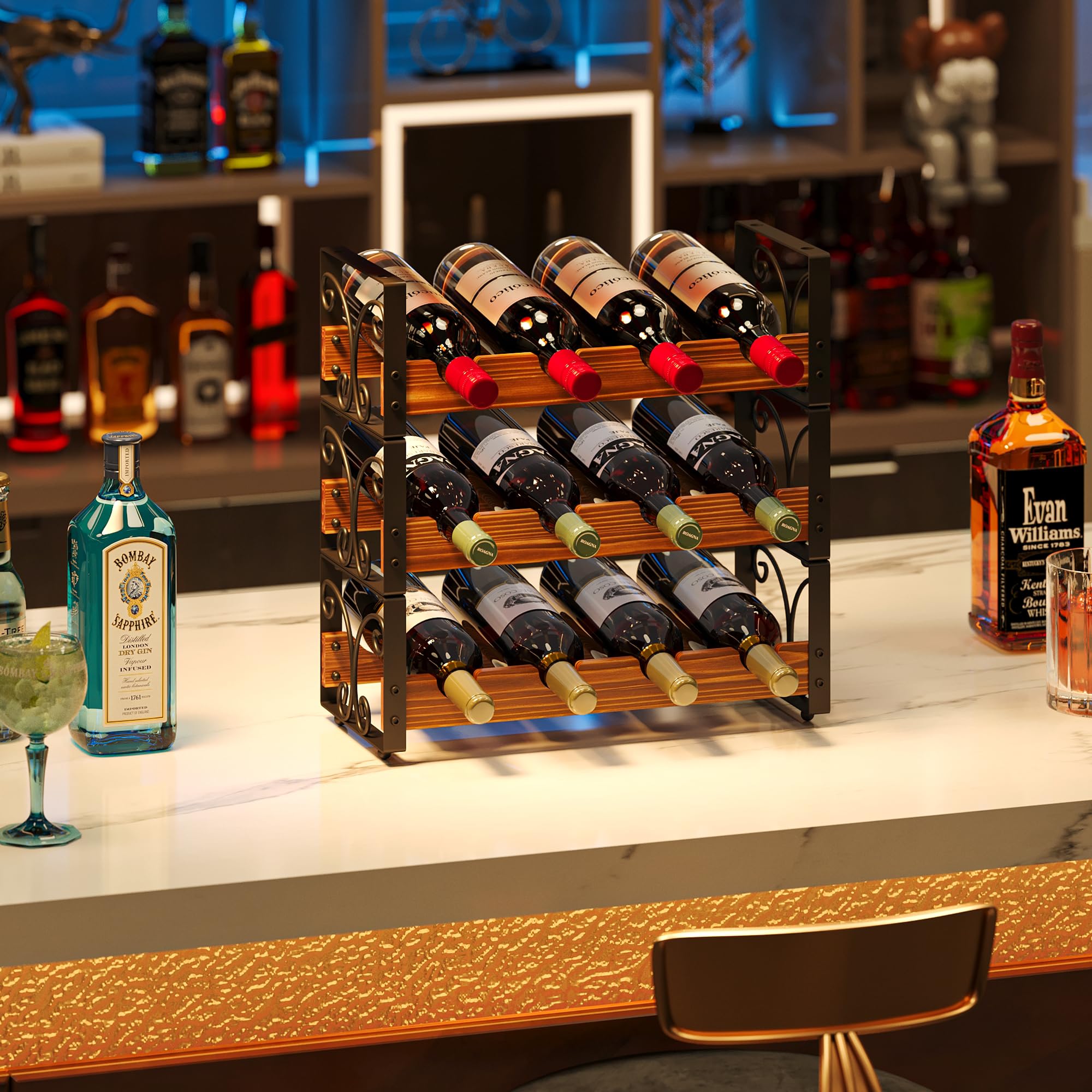 X-cosrack countertop wine bottle holder keeps bottles secure on any surface.