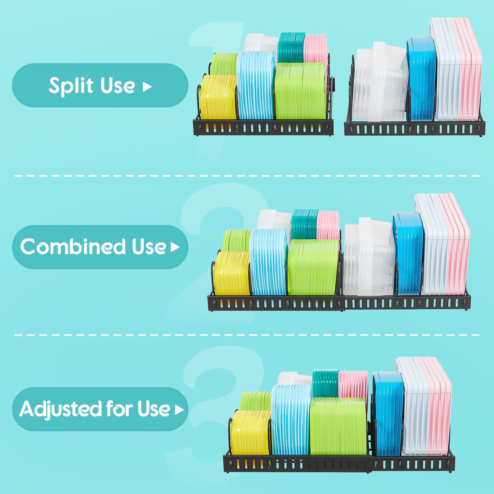 X-cosrack detachable dividers offer flexible layout for various lids