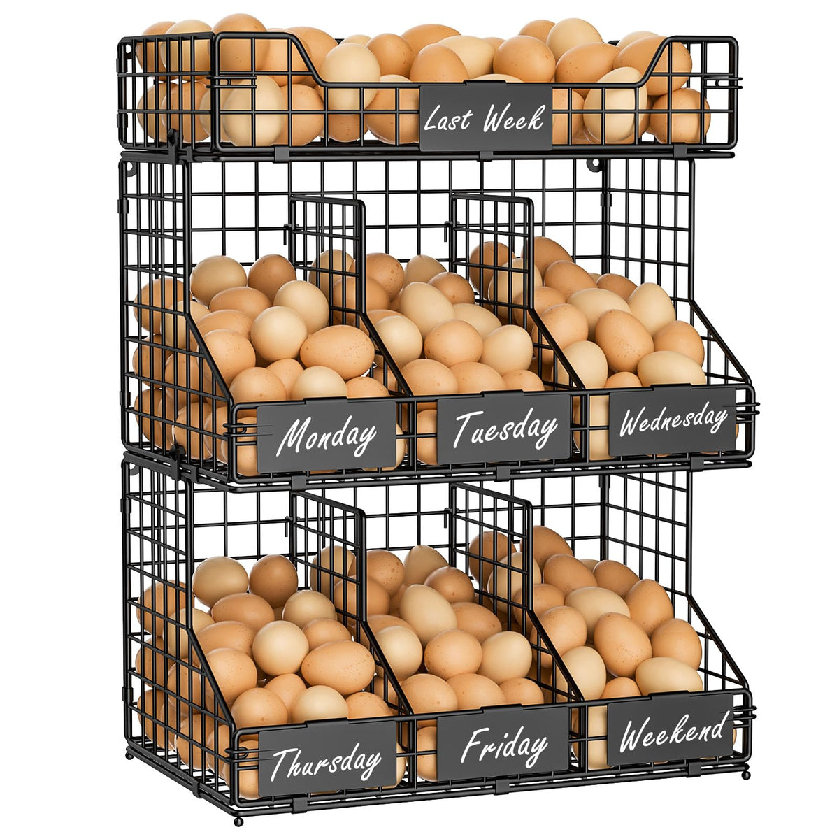 X-cosrack 3-tier egg holder keeps eggs organized on the counter.
