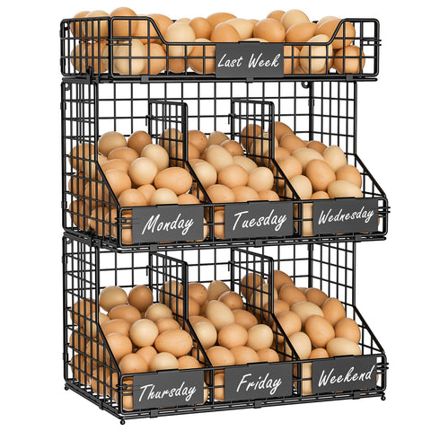 X-cosrack 3-tier egg holder keeps eggs organized on the counter.