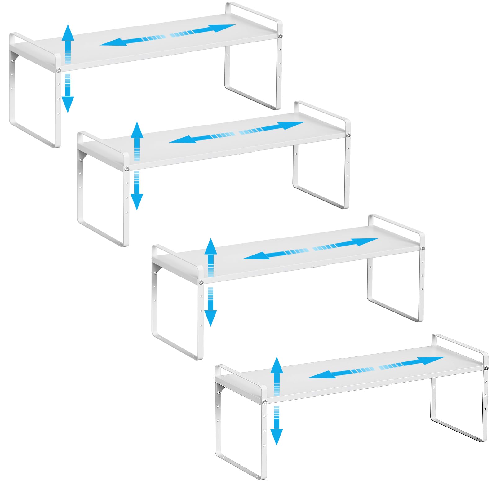 X-cosrack expandable shelf extends from 15.5 to 25.5 inches for flexible storage.