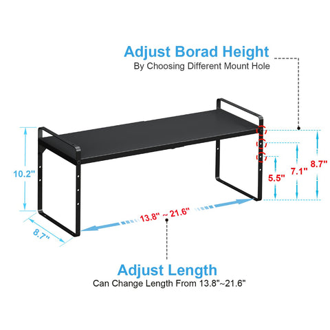 X-cosrack expandable shelf side view shows sturdy support for heavy items.