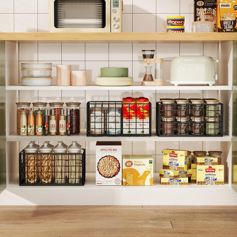 X-cosrack kitchen baskets organize fruits, containers, and spices neatly