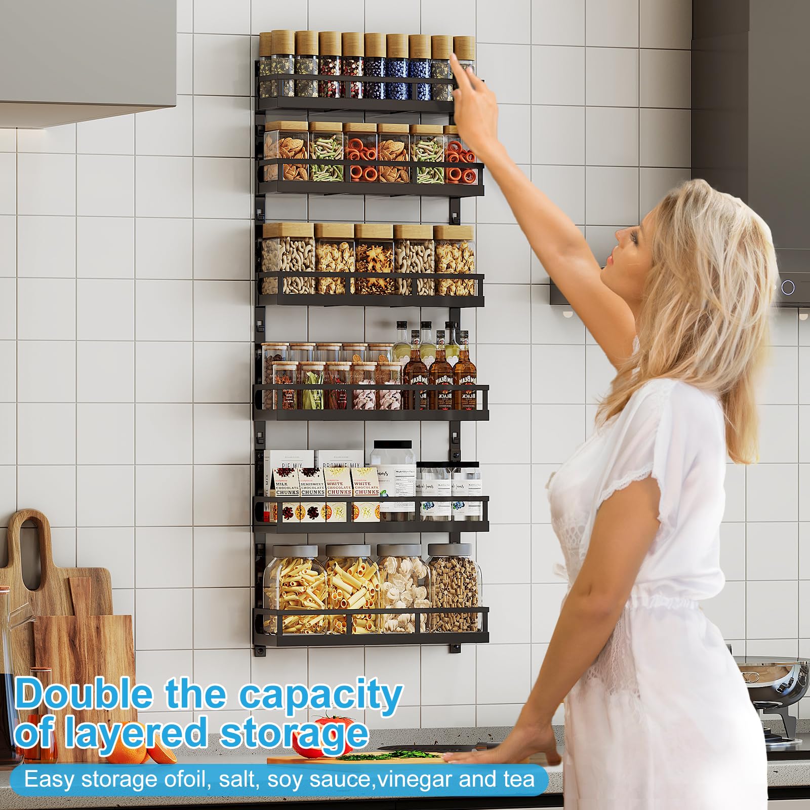 X-cosrack large capacity frame holds many jars and bottled seasonings