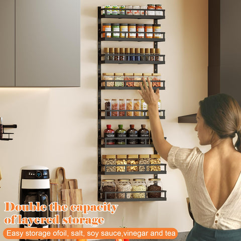 X-cosrack large-capacity holder stores 90+ jars for quick access.