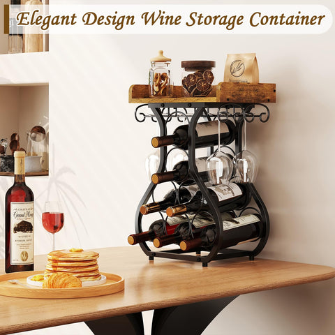 X-cosrack mini bar stand stores seven wine bottles for easy access during gatherings.
