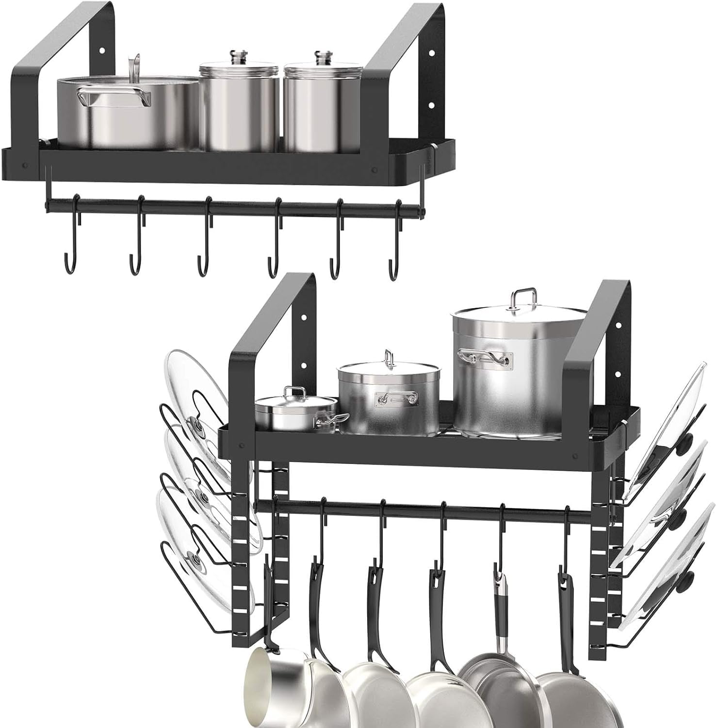 X-cosrack wall-mounted pot racks set of 2 with hanging pots for easy access