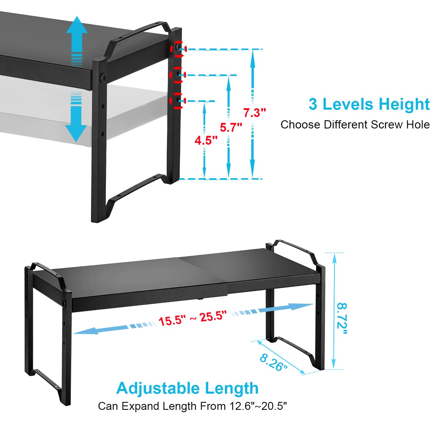X-cosrack stackable shelf unit with three levels maximizes vertical space.