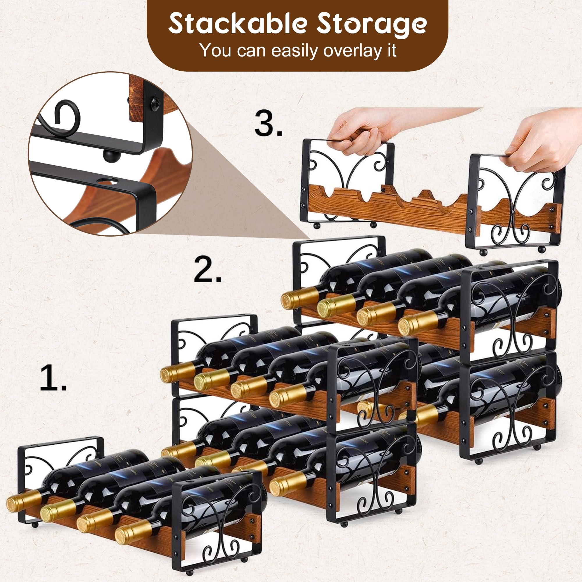 X-cosrack stackable wine rack expands storage by adding more units.