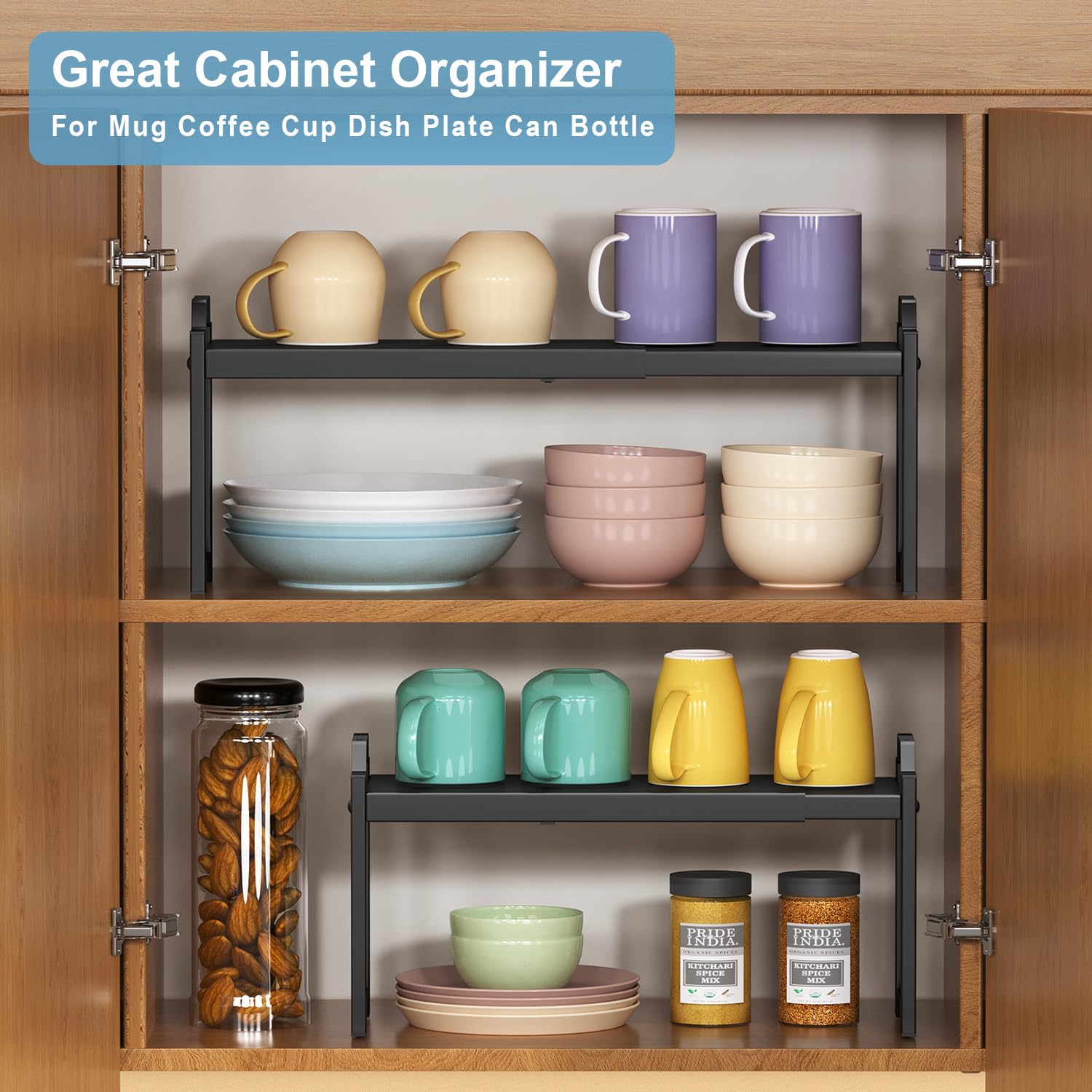 X-cosrack vertical stacking maximizes storage on countertops and cupboards.