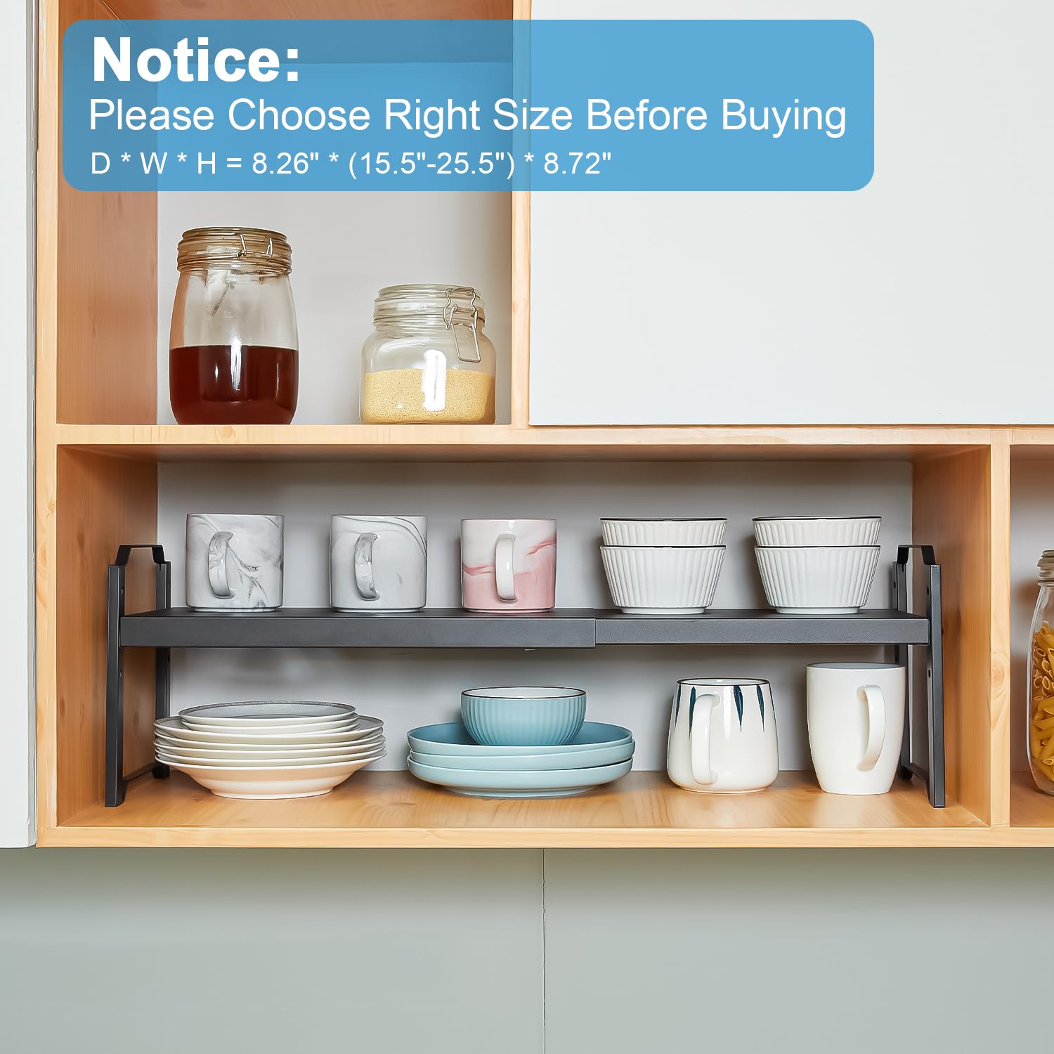X-cosrack vertical storage space saver helps keep pantry items organized upward.
