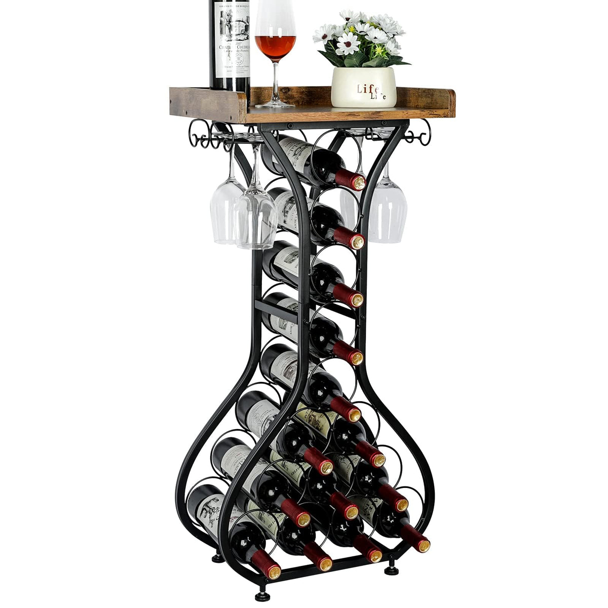 X-cosrack wine rack stand on floor side view, showing 14-bottle capacity