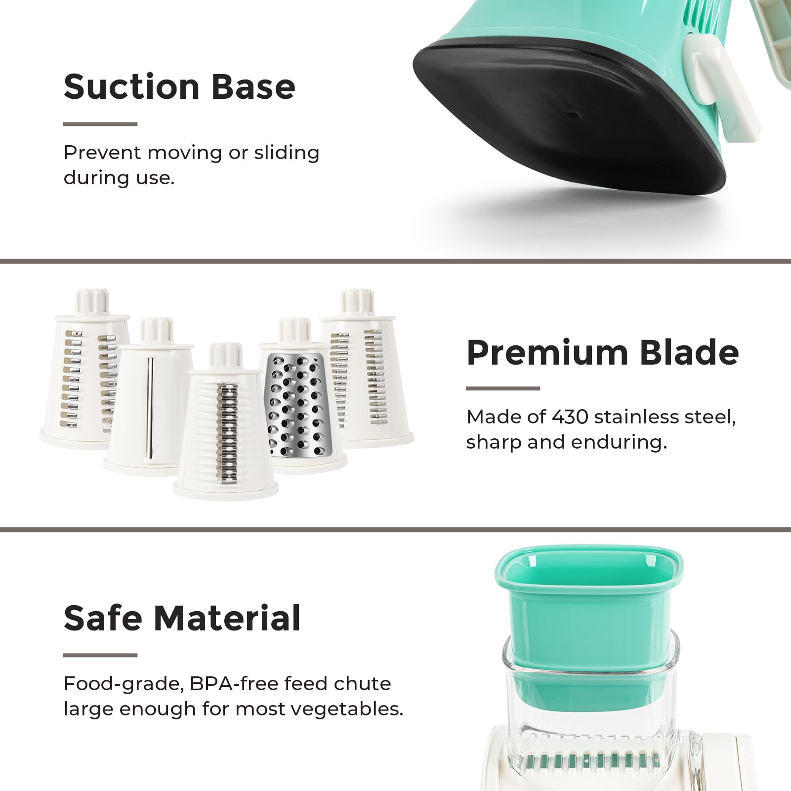 X Home built-in food pusher enhances safety during operation.